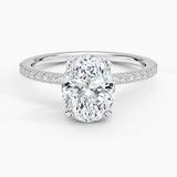 Perfect Fit Half-Coverage Diamond Engagement Ring with a Oval cut diamond in white gold — top view