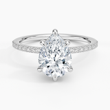 Perfect Fit Half-Coverage Diamond Engagement Ring with a Pear cut diamond in white gold — top view