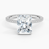 Perfect Fit Half-Coverage Diamond Engagement Ring with a Radiant cut diamond in white gold — top view