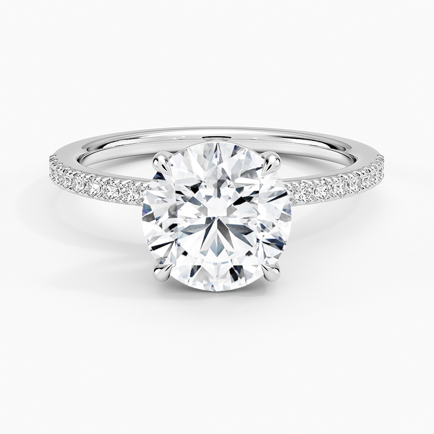 Perfect Fit Half-Coverage Diamond Engagement Ring with a Round cut diamond in white gold — top view