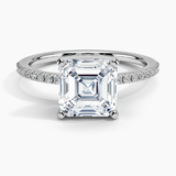 Ballad Half Coverage Diamond Engagement Ring with a Asscher cut diamond in white gold — top view