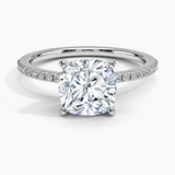 Ballad Half Coverage Diamond Engagement Ring with a Cushion cut diamond in white gold — top view