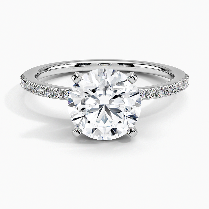 Ballad Half Coverage Diamond Engagement Ring with a Round cut diamond in white gold — top view