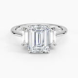 Vertical Baguette Three Stone Diamond Engagement Ring with a Emerald cut diamond in white gold — top view