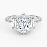 Vertical Baguette Three Stone Diamond Engagement Ring with a Pear cut diamond in white gold — top view