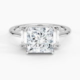 Vertical Baguette Three Stone Diamond Engagement Ring with a Princess cut diamond in white gold — top view