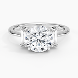 Vertical Baguette Three Stone Diamond Engagement Ring with a Round cut diamond in white gold — top view
