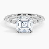 Marseille Half Coverage Diamond Engagement Ring with a Asscher cut diamond in white gold — top view