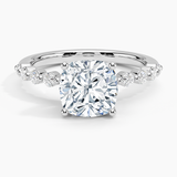 Marseille Half Coverage Diamond Engagement Ring with a Cushion cut diamond in white gold — top view