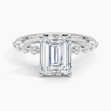 Marseille Half Coverage Diamond Engagement Ring with a Emerald cut diamond in white gold — top view