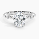 Marseille Half Coverage Diamond Engagement Ring with a Oval cut diamond in white gold — top view