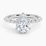 Marseille Half Coverage Diamond Engagement Ring with a Pear cut diamond in white gold — top view