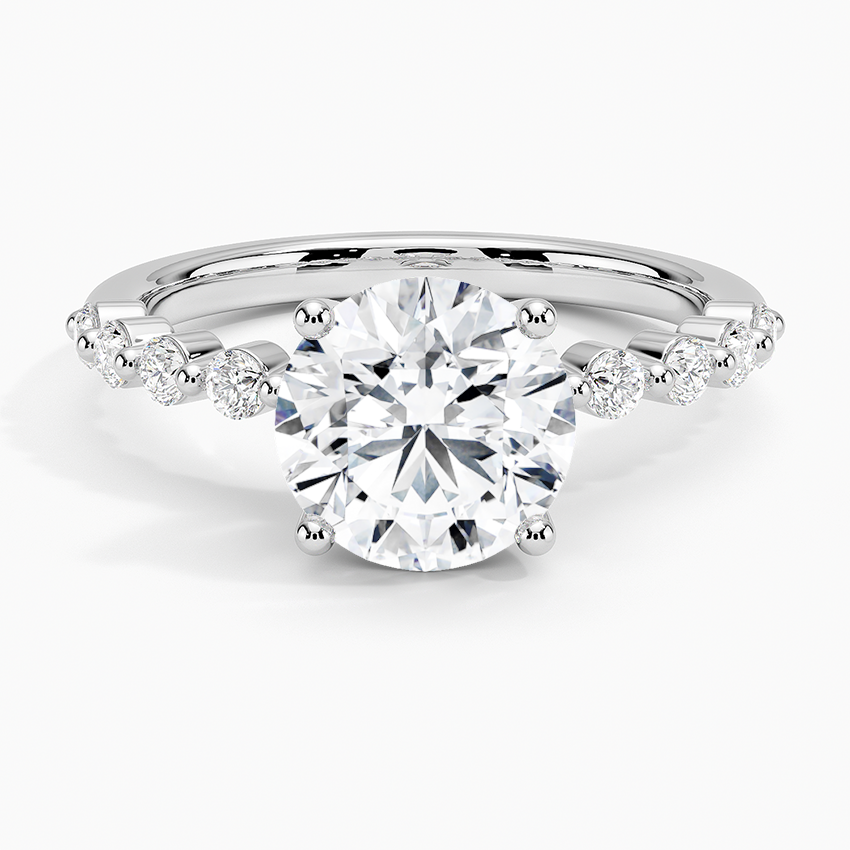 Marseille Half Coverage Diamond Engagement Ring with a Round cut diamond in white gold — top view