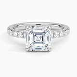 Olympia Three-Quarter Coverage Diamond Engagement Ring with a Asscher cut diamond in white gold — top view