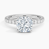 Olympia Three-Quarter Coverage Diamond Engagement Ring with a Cushion cut diamond in white gold — top view
