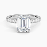 Olympia Three-Quarter Coverage Diamond Engagement Ring with a Emerald cut diamond in white gold — top view