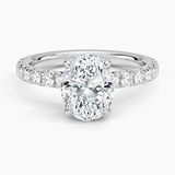 Olympia Three-Quarter Coverage Diamond Engagement Ring with a Oval cut diamond in white gold — top view