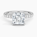 Olympia Three-Quarter Coverage Diamond Engagement Ring with a Princess cut diamond in white gold — top view