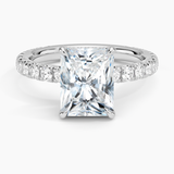Olympia Three-Quarter Coverage Diamond Engagement Ring with a Radiant cut diamond in white gold — top view