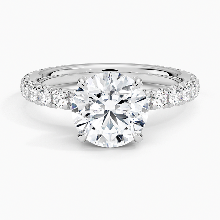 Olympia Three-Quarter Coverage Diamond Engagement Ring with a Round cut diamond in white gold — top view