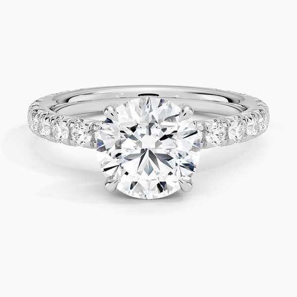 Olympia Three-Quarter Coverage Diamond Engagement Ring with a Round cut diamond in white gold — top view