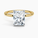 Adorned Mixed Metal Diamond Engagement Ring with a Radiant cut diamond in yellow gold — top view