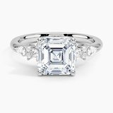 Rosette Diamond Engagement Ring with a Asscher cut diamond in white gold — top view