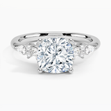 Rosette Diamond Engagement Ring with a Cushion cut diamond in white gold — top view