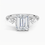 Rosette Diamond Engagement Ring with a Emerald cut diamond in white gold — top view