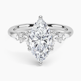 Rosette Diamond Engagement Ring with a Marquise cut diamond in white gold — top view