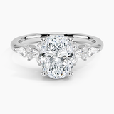 Rosette Diamond Engagement Ring with a Oval cut diamond in white gold — top view