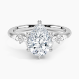 Rosette Diamond Engagement Ring with a Pear cut diamond in white gold — top view