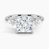 Rosette Diamond Engagement Ring with a Princess cut diamond in white gold — top view