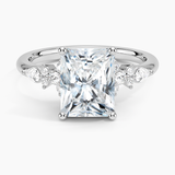 Rosette Diamond Engagement Ring with a Radiant cut diamond in white gold — top view