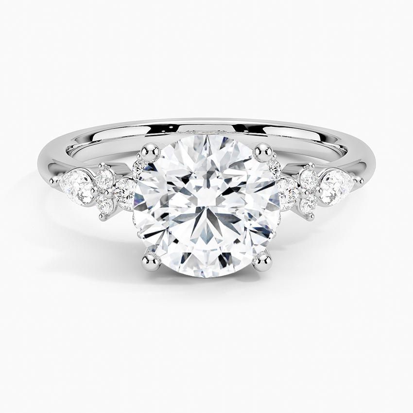Rosette Diamond Engagement Ring with a Round cut diamond in white gold — top view