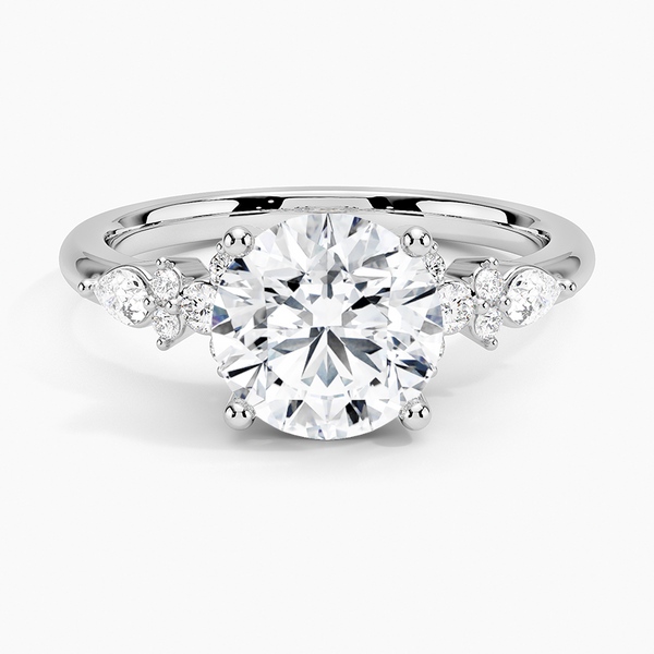 Rosette Diamond Engagement Ring with a Round cut diamond in white gold — top view