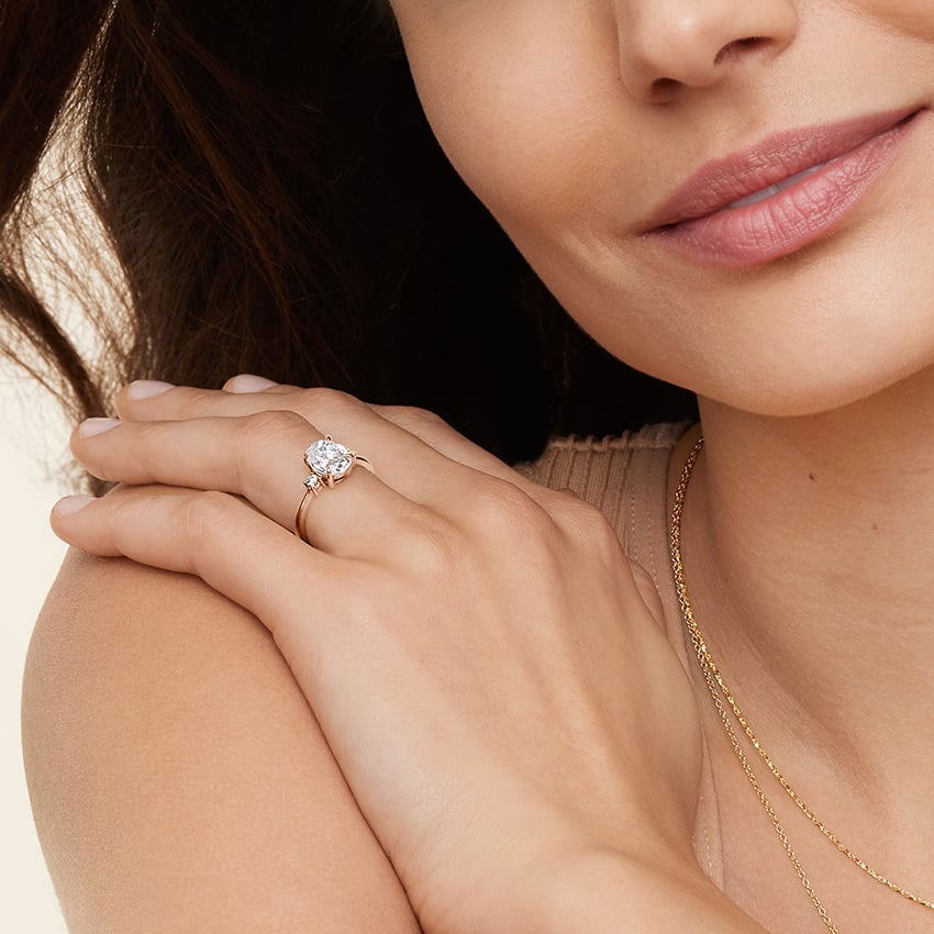 Petite Selene Three Stone Diamond Engagement Ring