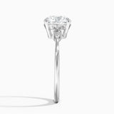 Aria Three Stone Diamond Engagement Ring with a Round cut diamond in white gold — profile view