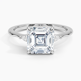 Aria Three Stone Diamond Engagement Ring with a Asscher cut diamond in white gold — top view