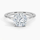 Aria Three Stone Diamond Engagement Ring with a Cushion cut diamond in white gold — top view