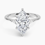 Aria Three Stone Diamond Engagement Ring with a Marquise cut diamond in white gold — top view