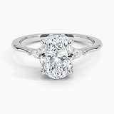 Aria Three Stone Diamond Engagement Ring with a Oval cut diamond in white gold — top view