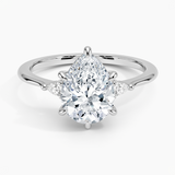 Aria Three Stone Diamond Engagement Ring with a Pear cut diamond in white gold — top view
