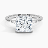 Aria Three Stone Diamond Engagement Ring with a Princess cut diamond in white gold — top view