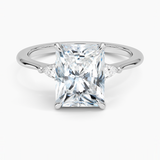 Aria Three Stone Diamond Engagement Ring with a Radiant cut diamond in white gold — top view