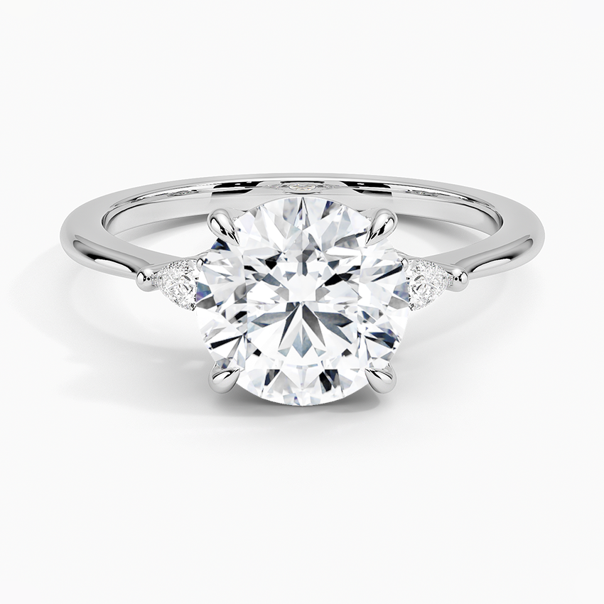 Aria Three Stone Diamond Engagement Ring with a Round cut diamond in white gold — top view