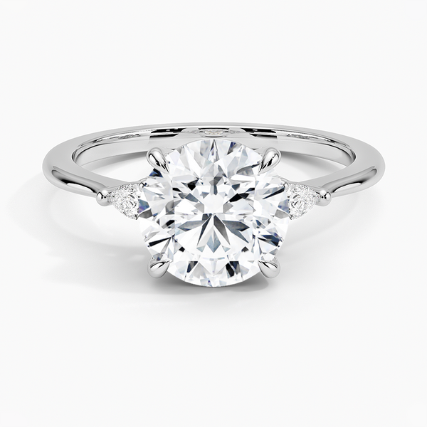 Aria Three Stone Diamond Engagement Ring with a Round cut diamond in white gold — top view