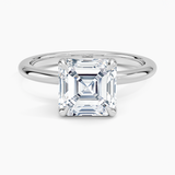 Elodie 1.8mm Solitaire Engagement Ring with a Asscher cut diamond in white gold — top view