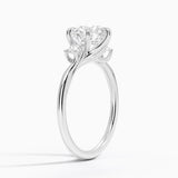 Delilah Three Stone Diamond Engagement Ring with a Round cut diamond in white gold — side view