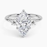 Delilah Three Stone Diamond Engagement Ring with a Marquise cut diamond in white gold — top view
